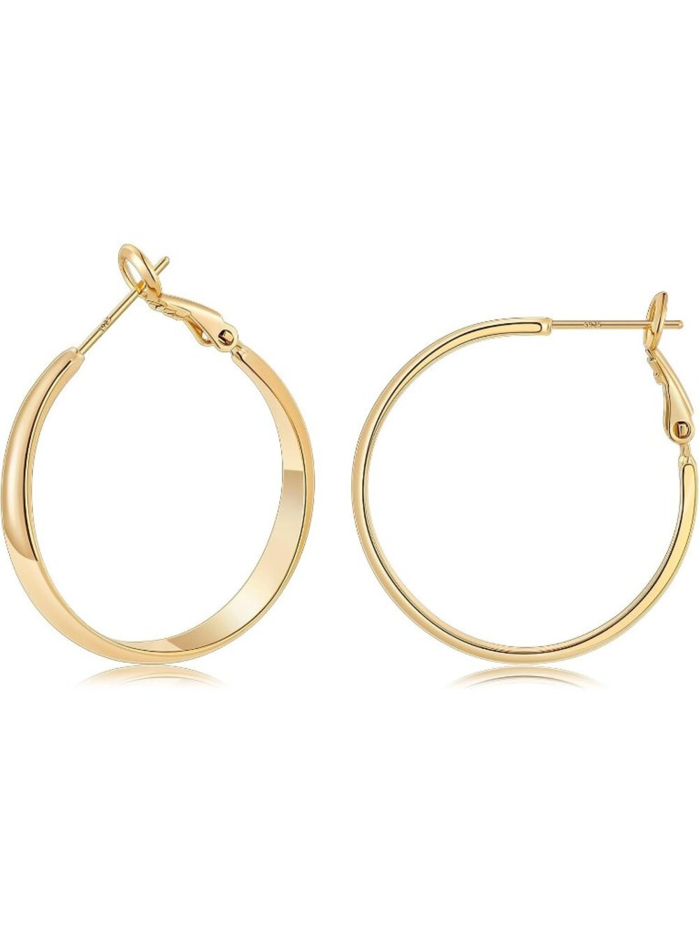 Women's 14K Gold Plated 30mm Wide 925 Post Thick Round Hoop Earrings